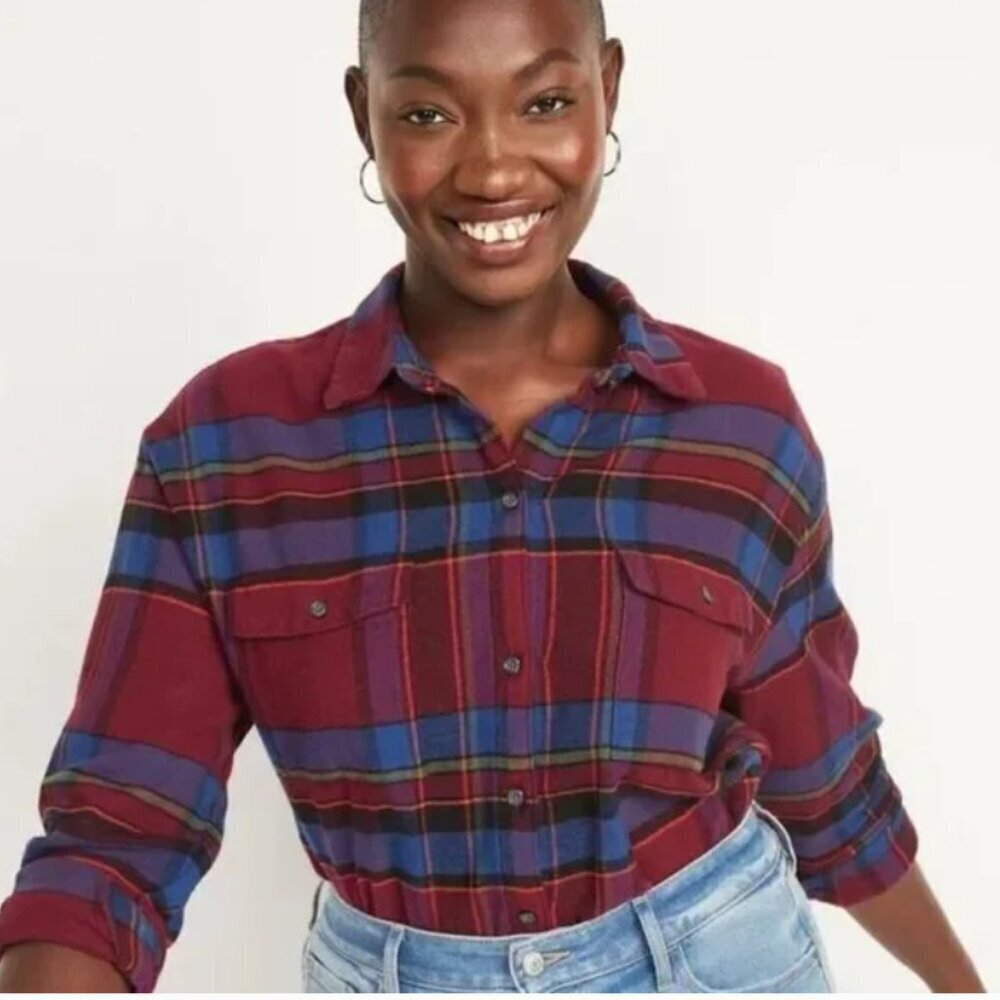 Old Navy The Boyfriend Shirt Plaid Size Small